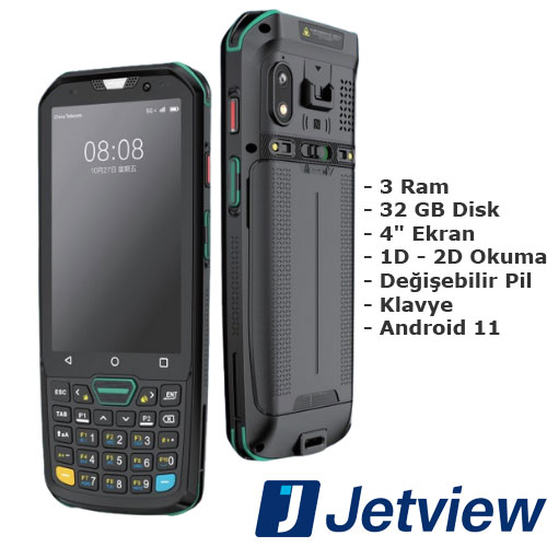 JETVIEW JE4 3 GB/32 GB EL TERMİNALLERİ (KAREKOD, ANDROİD11)