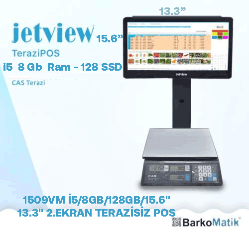 TPC-J1900 / 4 GB RAM / 128 GB DİSK /15.6″/13.3 2.EKRAN TERAZİSİZ POS