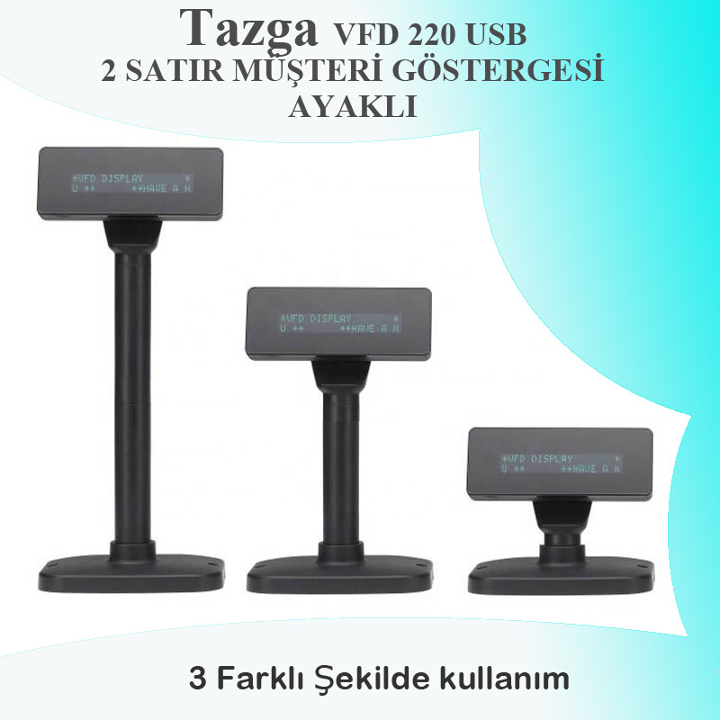 MNT-TAZGA ID VFD220 USB 2 SATIR MÜŞTERİ GÖSTERGESİ AYAKLI (2.EKRAN)