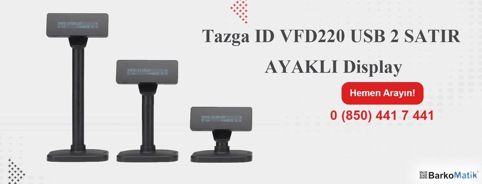 MNT-TAZGA ID VFD220 USB 2 SATIR MÜŞTERİ GÖSTERGESİ AYAKLI (2.EKRAN)