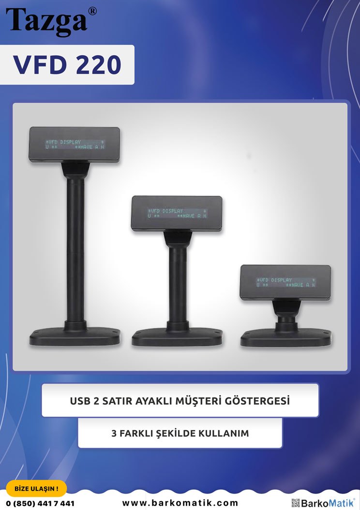 MNT-TAZGA ID VFD220 USB 2 SATIR MÜŞTERİ GÖSTERGESİ AYAKLI (2.EKRAN)