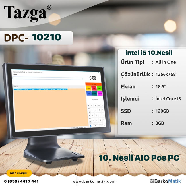 TAZGA DPC-10210 18.5″ AIO POS I5-10210U/ 8 GB RAM / 128 GB SSD/ 10.NESİL