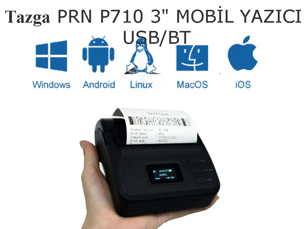 TAZGA PRN P710 MOBİL 80 MM YAZICI USB/BT / EKRANLI