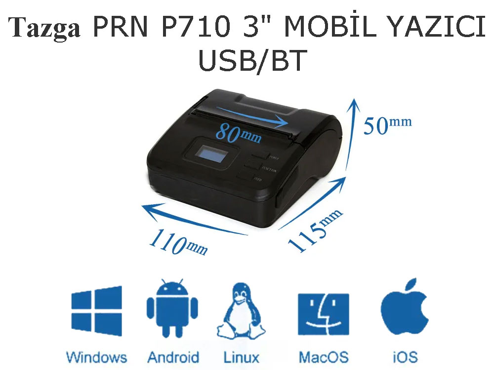 TAZGA PRN P710 MOBİL 80 MM YAZICI USB/BT / EKRANLI